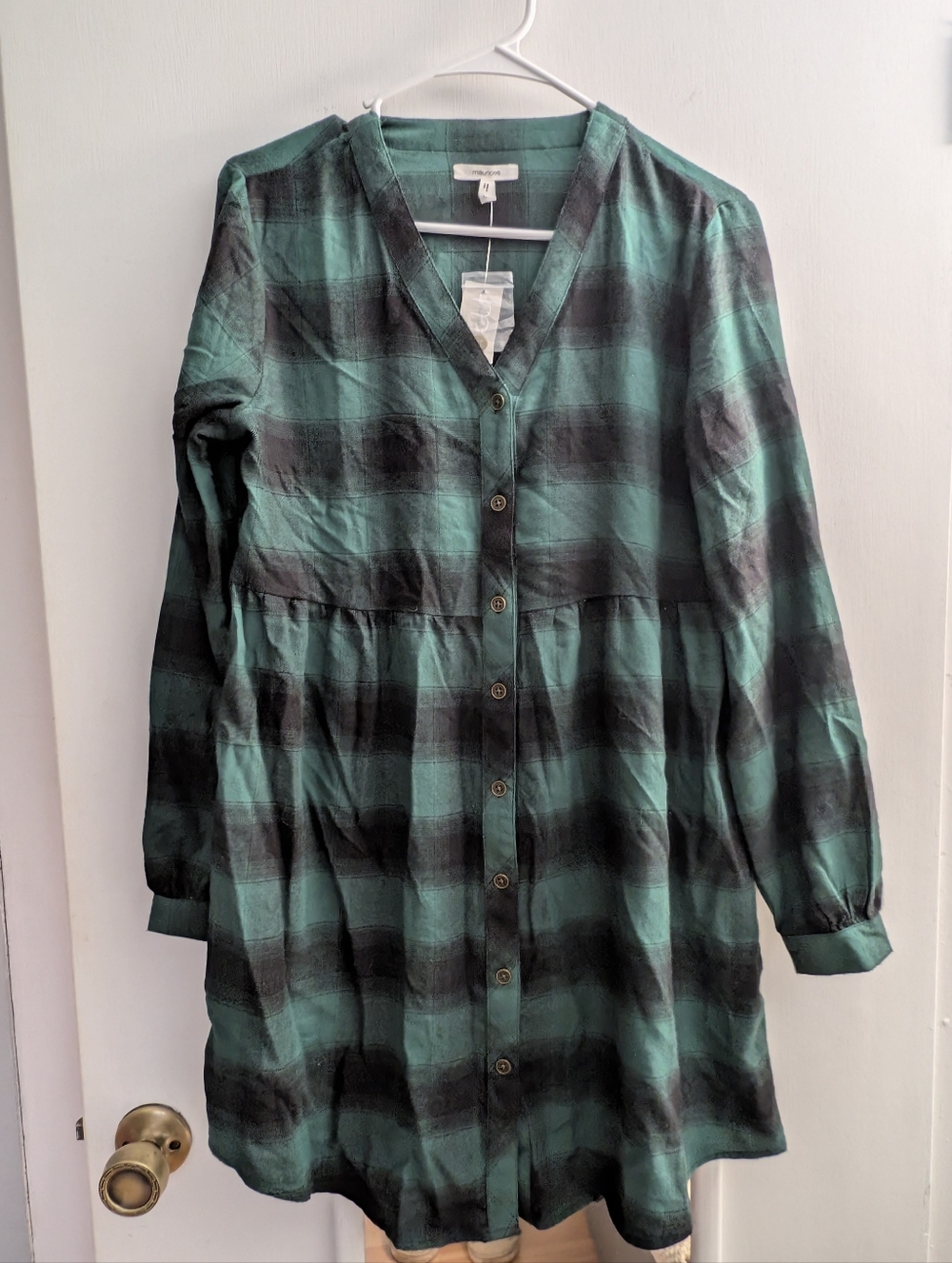 Maurices Women's Green Black Plaid Shirt Dress Size Medium NWT